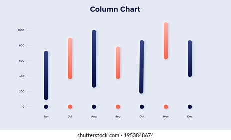 Comparison chart or scale with columns and month indication. Concept of range of monthly sales. Neumorphic infographic design template. Modern clean vector illustration for statistical analysis..