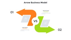 Comparison Chart With Two Arrows Pointing In Opposite Directions. Concept Of Business Model With 2 Options To Compare. Modern Infographic Design Template. Simple Flat Vector Illustration For Banner.