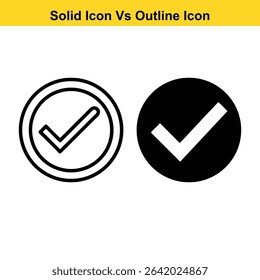 Comparison of checkmark icons illustrating solid vs outline styles for design choices.