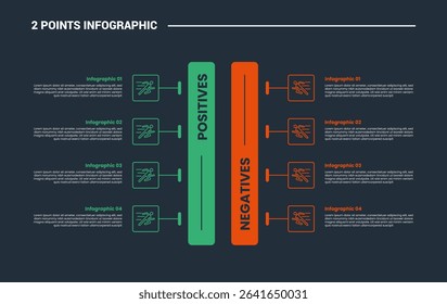 comparison choice infographic process diagram with vertical standing box with stacked list with outline style vector illustration