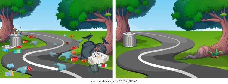 A Comparison Of Clean And Dirty Street Illustration
