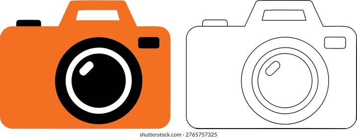 Comparison of a colored and an outlined camera illustration Vector