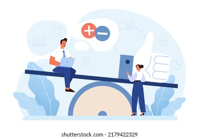 Comparison concept. Pros and cons with two choices. Risk and benefits analysis. Difficult decision-making. Two options dilemma. Flat vector illustration