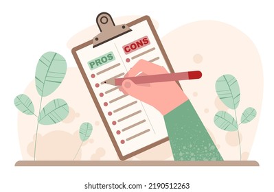 Comparison concept. Pros and cons with two choices. Risk and benefits analysis. Difficult decision-making. Two options dilemma. Flat vector illustration