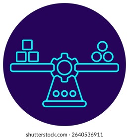 Comparison and configuration icon. Vector illustration with thin lines on a round dark blue background. Minimalistic pictogram for balancing, decision making, and system optimization concepts