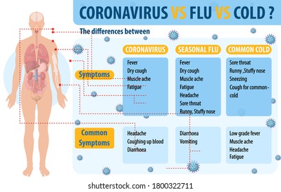 Comparison coronavirus cold and flu illustration