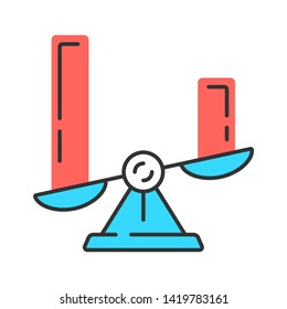 Comparison diagram color icon. Cluster diagram. Contrast objects symbolic representation. Visual comparison among discrete categories. Histogram on scales. Isolated vector illustration