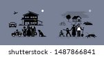 Comparison and difference between rich and poor family. Vector artwork concept depicts the opposite illustrations of wealthy rich and poor people living states and lifestyles. 