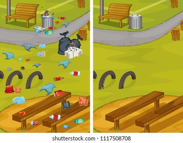 Comparison Of Dirty And Clean Park Illustration