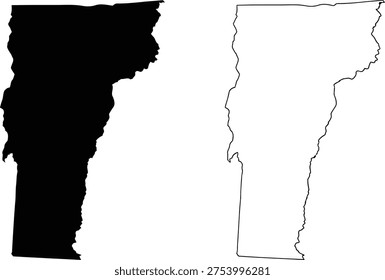 Comparison of filled and outlined map of vermont state shape with border details Vector