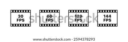 Comparison of frame rates: 30 fps vs 60 fps vs 120 fps vs 144 fps. Vector icon