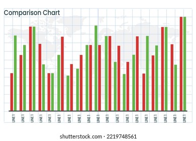 Comparison Graph For Financial Report Presentation, Business, Statistic Data, Analysis Chart And Graph In Map Background.