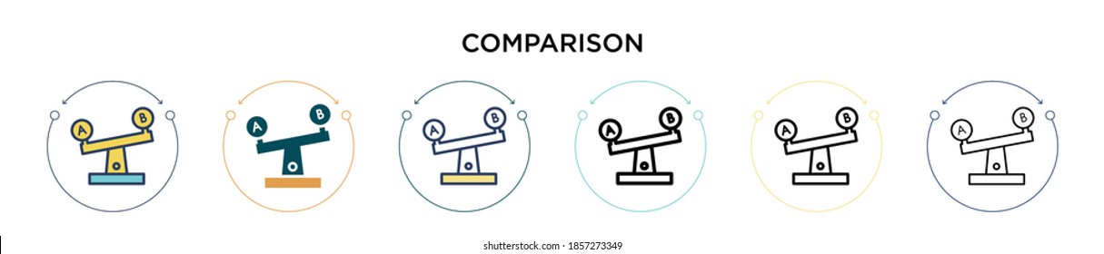 Icono de comparación en el estilo relleno, delgado, contorno y trazo. Ilustración vectorial de dos iconos vectoriales de comparación en color y negro se puede utilizar para móviles, ui, web
