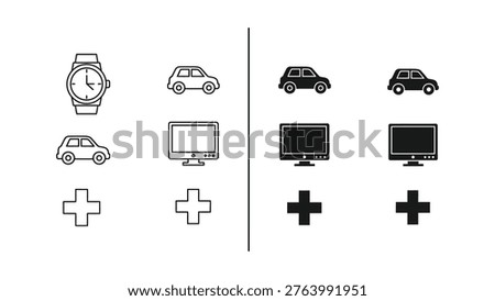 Comparison of icons showing analog versus digital representations of objects