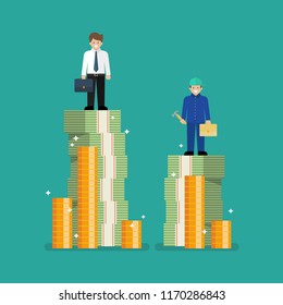 Comparison income between white and blue collar workers. Business concept