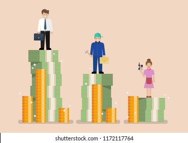 Comparison income between white blue and pink collar workers. Occupational classifications Flat style concept