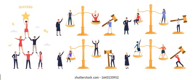 Comparison or inequality set. Employees standing on scale. Flat vector illustrations. Business, competition concept for banner, website design or landing web page