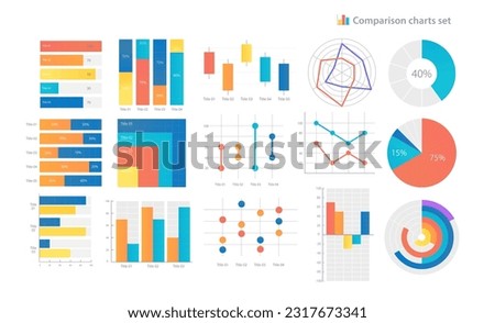 Comparison infographic chart design template set. Business competitors. Visual data presentation. Editable bar graphs and circular diagrams collection. Myriad Pro-Regular, Variable Concept fonts used