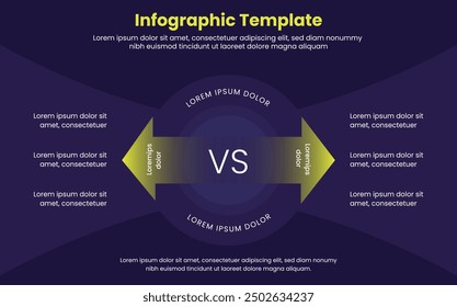 Concepto de infografía de comparación para presentación de diapositivas con círculo grande y flecha en dirección opuesta. Infografía de flecha de negocios. Infografía de Vector editable