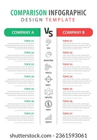 Comparison Infographic Design Template, Comparison between companies and products and services, Business presentation concept with 2 options, To do list or planning icon, vector illustration.