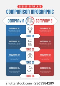 Plantilla de Diseño Infográfico de Comparación, Comparación entre empresas y productos y servicios, Concepto de presentación de negocio con 2 opciones, Icono de lista o planificación, ilustración vectorial.