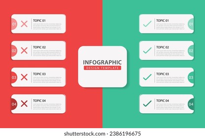 Plantilla de Diseño Infográfico de Comparación, Comparación entre empresas y productos y servicios, Concepto de presentación de negocio con 2 opciones, Icono de lista o planificación, ilustración vectorial.