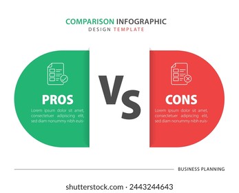 Plantilla de diseño de infografía de comparación, comparación entre empresas y productos y servicios, concepto de presentación de negocios con 2 opciones, lista de tareas o icono de planificación, ilustración vectorial.