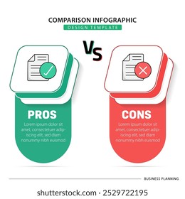 Comparación Infografía Diseño Plantilla, Comparación entre empresas y productos y servicios, Concepto de presentación de negocios con 2 opciones, Para hacer lista o icono de planificación, Ilustración vectorial.