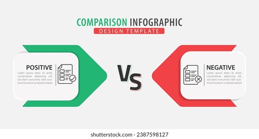 Comparison Infographic Design Template, business presentation concept with 2 options, To do list or planning icon, Good, bad, Positive, Negative, vector illustration.