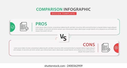 Plantilla de diseño de comparación de infografía, concepto de negocio con 2 opciones, Icono de planificación de lista, Positivo, Negativo, ilustración vectorial.