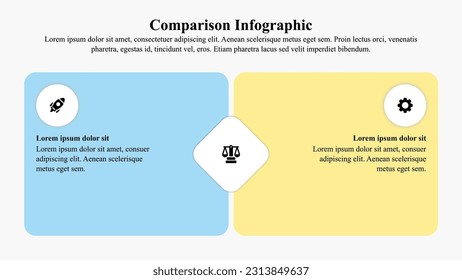 Vergleich Infografik-Präsentationsvorlage mit Symbolen und Textraum.