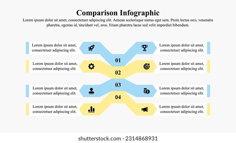 Comparison Infographic presentation template with icons and text space.