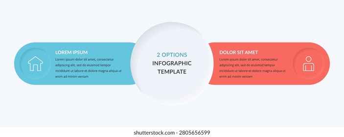 Comparison infographic template with central circle and two horizontal rounded banners