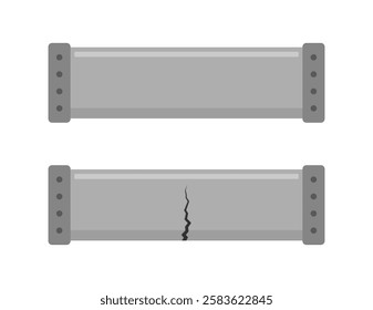 Comparison of intact and cracked steel beam structures. Vector icon