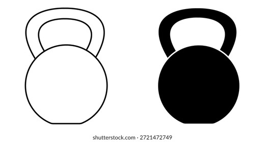 comparison of a kettlebell, one depicted as a black outline and the other as a solid black shape.