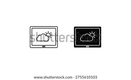 Comparison of light and dark mode weather icons on tablet screens