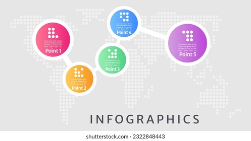 Comparison light theme world map infographic chart design template. Editable abstract infochart. Instructional graphics with 5 point sequence. Visual data presentation. Merriweather Sans font used