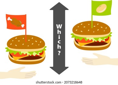 Vergleich von kalorienarmem Sojamburger und Fastfood