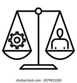 Comparison of man and mechanism. The dispute is between humans or robots. Equality of artificial intelligence and human intelligence. Vector icon, outline, isolated.  Editable stroke.