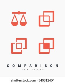 Comparison, mechanical scales set of isolated minimal flat linear icons. Line vector icons for websites and mobile minimalistic flat design. Modern trend concept design style illustration symbol