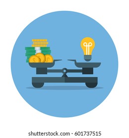 Comparison of money value and idea, business measurement vector concept