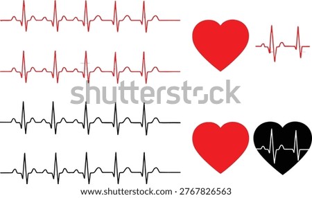Comparison of normal and abnormal electrocardiogram heartbeats with heart icons Vector