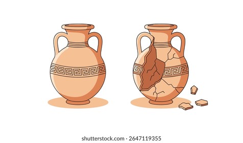 Una comparación de artefactos de cerámica: enteros y rotos, revelando la historia a través de la preservación