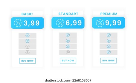 Comparison price template with 3 column. Business plan pricing template. Vector compare price design.