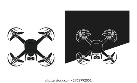 Comparison of a quadcopter drone against a dark background