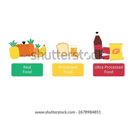 Comparison of Real Food, processed food, ultra processed food