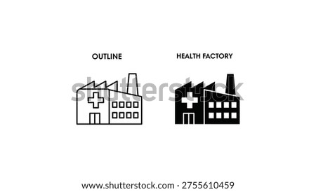 Comparison of a simple outline hospital icon and a detailed health factory icon