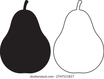 A comparison of a solid black pear shape and its outlined counterpart