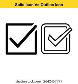 Comparison of solid and outline checkmark icons within rectangular frames for design purposes.