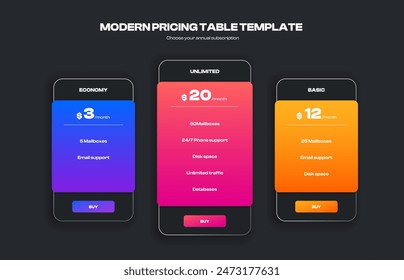 Comparison table. Modern infographic template for product feature comparison, price list and promotion banner design. Vector layout